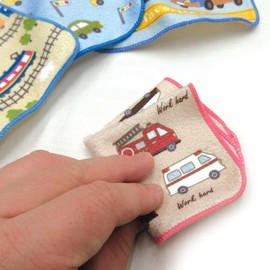 Hayashi Petite Towels, Different Patterns, Set of 5, 6.3 x 6.3 inches (16 x 16 cm), With Name Tag, Mini Towel, Kindergarten, Nursery School (Skip Vehicle)