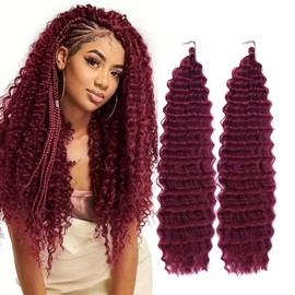 Ocean Wave Crochet Hair 24 Inch 2 Packs Deep Wave Curly Braiding Hair Extensions Synthetic Curly Crochet Hair For Black Women (Bug)