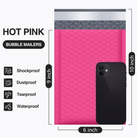 UCGOU Bubble Mailer 6x10 Inch 100 Pack Usable Size 6x9 Inch Hot Pink Poly Padded Envelopes Waterproof Bubble Bags for Small Business Shipping Self Seal Mailing Envelopes for Jewelry Makeup Supplies