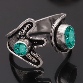 JEWELSTREZORO Green Paraiba Tourmaline Lab Grown Gemstone Band Ring Men And Women Band Ring Gift Item Sterling Silver All Size Band Ring TSR1009AS_27 (V)