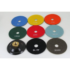 TEMO 8 pc 4 Inch Diamond Marble Stone Wet Polishing Pad Wheel Disc Set Including A Holder