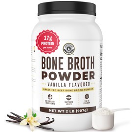 32oz Vanilla Bone Broth Protein Powder From Grass Fed Beef - Non-GMO Ingredients, Gut-Friendly, Low Carb Dairy Free Protein Powder - Natural Collagen Source For Joint Support - Keto Friendly