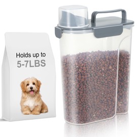 LEAWALK Large Spout Pet Food Storage Container, 5-7LBS/6Qt/5L Meter Dispenser with Handle, Measuring Cup, Double Sealing Tape and 4 Safety Snaps to Seal Dog Food and Cat Food-Gray Blue