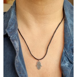 MYSTIC JEWELS Hand of Fatima (Hamsa) for Good Luck and Evil Eyes for Men and Women Gift 45cm Alpaca Synthetic Cord Not Applicable, 45 cm, Brass, Not Applicable