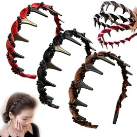 Vintage High Cranium Artificial Pearl Hairband, 3PC Elegant Braided Pearls Headbands with Teeth, Decorative Hair Bands For Women's Hair, Party Wedding Home Hairband (black,One Size)