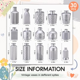 Yaomiao 30 Pcs Vases Bulk Colored Flower Glass Bud Vases Valentine Vintage Colored Glass Bottles Colorful Rustic Embossed for Home Wedding Table Decorations Gifts(Silver Series)