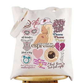 KEYCHIN Espresso Music Album Tote Bag Singer Fans Gifts That’s That Me Espresso Reusable Grocery Bag Please Song Merch (Espresso TB)
