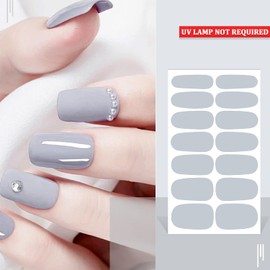 SILPECWEE 12 Sheets Gray Nail Stickers Full Nail Wraps Bright Solid Color Gel Nail Strips Press on Nail Polish Strips Self Adhesive Fingernail Sticker Nails for Women with Nail File