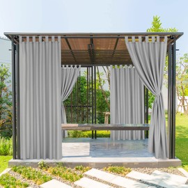 BONZER Waterproof Outdoor Curtains for Patio, Weatherproof Tab Top Outdoor Privacy Curtains for Porch, Pergola, Gazebo, Deck, 1 Panel, 52x95 Inch, Silver