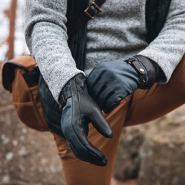 Stetson Nappa Waxed Cotton Leather Gloves Finger Gloves Men's Gloves with Lining, olive