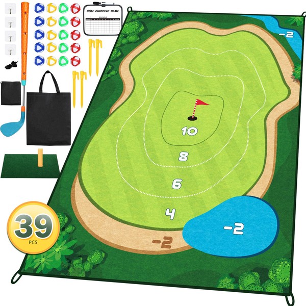 Toddler Sticky Golf Pro Game Set with Mat, Velcro Golf Chipping Game for Kids and Adults Indoors & Outdoor Play Toys with Club