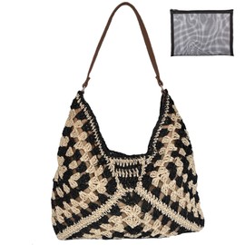 Straw Hobo Bag for Women Boho Bohemian Style Shoulder Purse Vintage Foldable Beach Daily Handbag for Summer Vacation