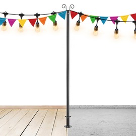 JAOTREL String Lights Pole, 9FT Backyard Lights Outdoor Garden Wedding Decoration with Rust Bracket LED or Suspended Light Solar Bulb Upgrade Suitable for Wooden Floors or Indoors