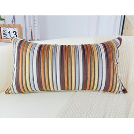 PANOD Modern Long Lumbar Throw Pillow Cover 14 x 26,Luxury Soft Velvet Pile Long Lumbar Throw Pillow for Bed Sofa Couch Livingroom Farmhouse,Yellow and Brown Decorative Boho Long Lumbar Pillow Case