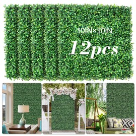 AOKIE 10"X10" Artificial Grass Wall, 12Pcs Boxwood Hedge Wall Panels UV-Anti Grass Backdrop Wall Decor, Greenery Privacy Hedge Screen for Indoor Outdoor Patio Balcony, Party Garden Fence Decor