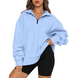 Trendy Queen Womens Oversized Sweatshirts Fall Sweaters Fashion Hoodies Half Zip Pullover Long Sleeve Shirts Clothes 2025 LightBlue M
