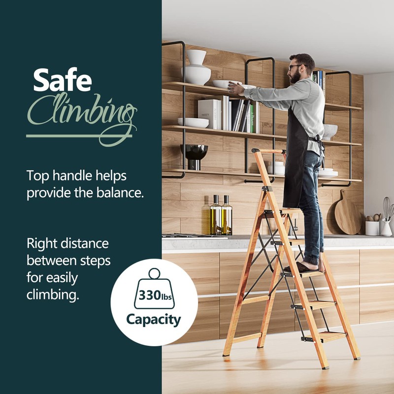 WOA WOA 5 Step Ladder, Ladders for Home, Anti-Slip Pedals,