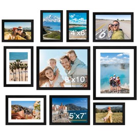 FIXMSITH 10 Pack Picture Frames Collage Wall Decor for Mounting or Tabletop Display, Gallery Wall Frame Set with Two 8x10 Black Frames, Four 5x7 Frames and Four 4x6 Frames, Multi-Pack Photo Frame Set