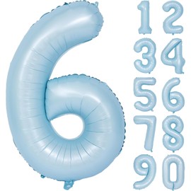 Number Balloons Light Blue 40" Light Blue Number 6 Balloons Birthday Decoration Light Blue Number Balloons Happy Birthday Anniversary Party Wedding (6, Light Blue)