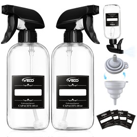 Veco 300mL (10oz) 360° Spray Bottles, 2-Pack — Adjustable Nozzle, Leak-Resistant spray bottles for Cleaning, Plants, Hair & Pet Use + Foldable Funnel