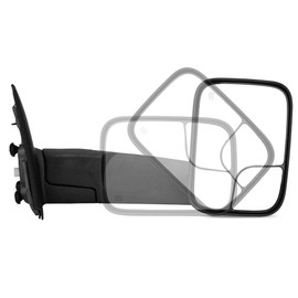 DWVO Towing Mirror fit 2002 2003 2004 2005 2006 2007 2008 Dodge Ram 1500, 03-09 Ram 2500 3500 Right, Passenger Side Mirror with Power Heated Flip-up Manual Folding Black Housing