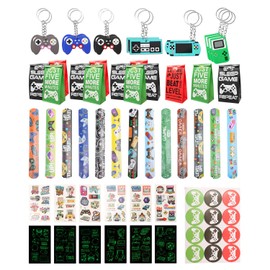 Video Game Party Bags 45 Pieces Children's Birthday Party Bag Set Party Favours Children Give Aways Children's Birthday Party with Gift Bags, Snap Bracelet, Key Ring, Tattoo Sticker