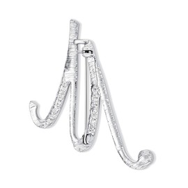 Large Statement ABC Pave Crystal Cursive Script Monogram Letters Alphabet Initial M Scarf Lapel Pin Brooch for Women Silver Plated