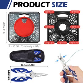 179 Split Shot Fishing Weights with Bent Mouth Fishing Pliers, 7-Way Dispenser Fishing Weights Set Soft Metal Alloy Carp Fishings Weights for Coarse Angling, Durable FishingWeights for All Conditions