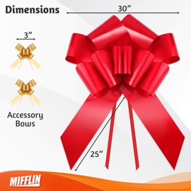MIFFLIN Big Car Bow (Satin Red, 30 inch), Butterfly Shape Gift Bow, Giant Bow for Car, Birthday Bow, Huge Car Bow, Car Bows, Big Red Bow, Bow for Gifts, Christmas Bow for Cars
