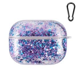 SGVAHY Bling Quicksand Case Compatible with AirPods Pro, Luxury Glitter Liquid Sequins Clear Hard Protective Case with Keychain Wireless Charging Box for Girls Women (Purple, AirPods Pro)