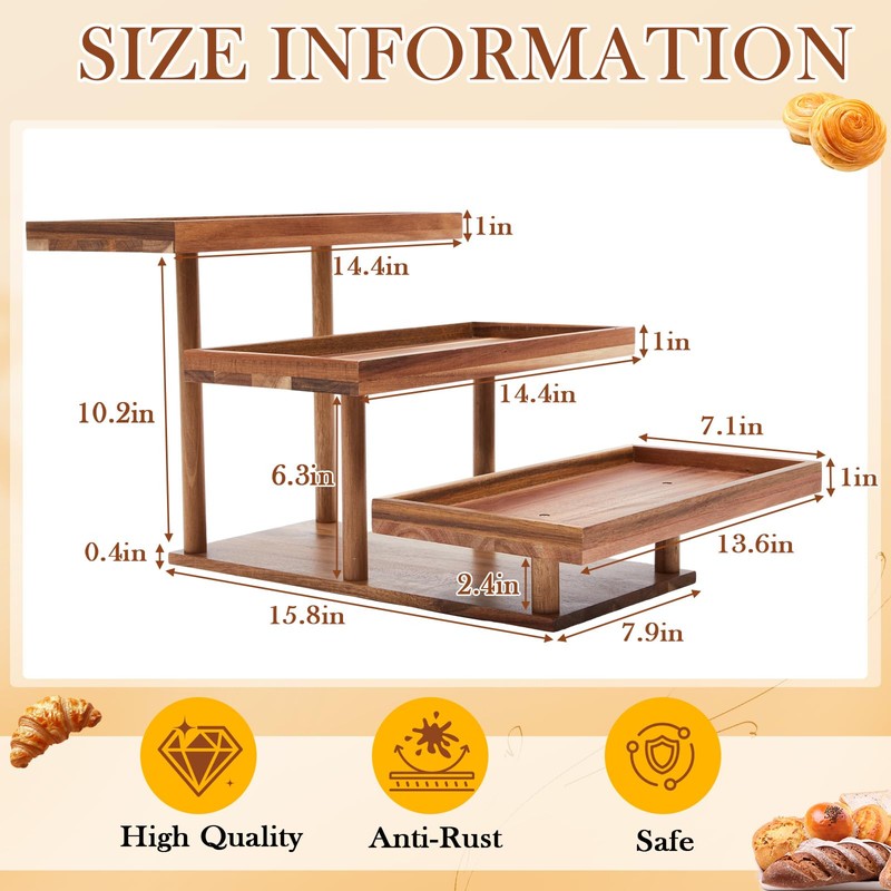 Sintuff 3 Tier Acacia Wood Cupcake Stand, Tiered Serving Tray,
