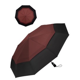 Chakipee Automatic Folding Umbrellas for Wind and Rain - Compact Travel Umbrella Windproof Strong, 9 Ribs Red Portable Umbrella for Men and Women - Double Vented Canopy 210T Fabric 102cm Span