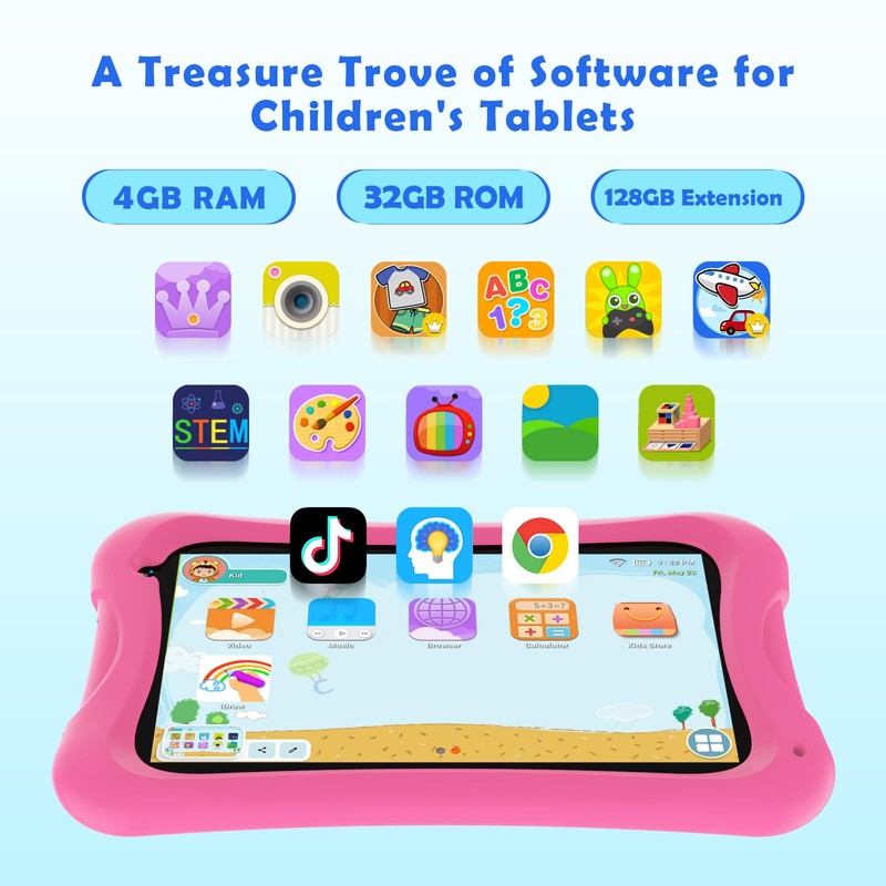 DigiLand 7inch Android Kids Tablet, 4GB RAM+32GB ROM, Quad-Core CPU,