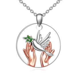 Dove Necklace 925 Sterling Silver Leaf Hand Necklace Animal Pendant Necklace Dove Jewelry Religious Gifts for Women, Sterling Silver, No Gemstone