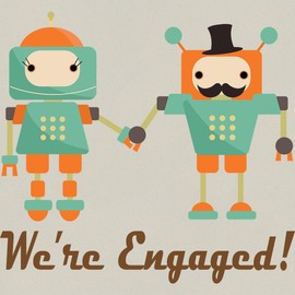 CafePress Vintage Engagement Robot Couple Canvas Tote Top Zipper Closure