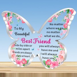 JMIMO Best Friend Plaque Gifts for Women Butterfly Shaped Acrylic Plaque for Friendship,Female Best Friend Christmas Birthday Gifts Keepsake