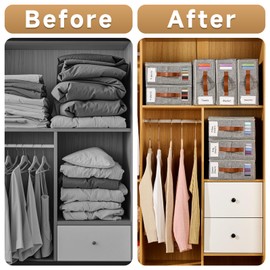 KitHero 4pack Bed Sheet Organizer, Foldable Linen Closet Organizers and Storage with Sealed Design, Queen & King Size Sheet Storage with Window, Closet Organizer for Bedsheets/Blankets/Clothes, Linen