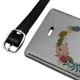 Letter C Floral Monogram Initial Rectangle Leather Luggage Card Carry-On ID Tag