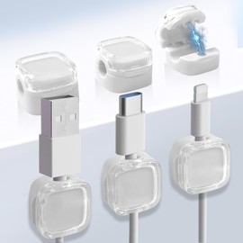 6 Pieces Magnetic Cable Clips, Cable Tidy Clips, Cable Holder, Cable Holder for Cable, Magnetic Cable Holder for Use in Home Office Desk (White)