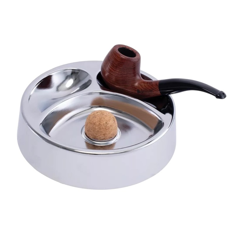 Ash Tray with Cork Knocker - Double Metal Rest &