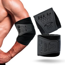 RFG Elbow Wraps for Weightlifting, 40” Adjustable Gym Strap, Premium Cotton, Elastic Blend & Anti Sweat Material - Elbow Brace for Powerlifting, Deadlifts, Pair (Jet Black, 40 inches)