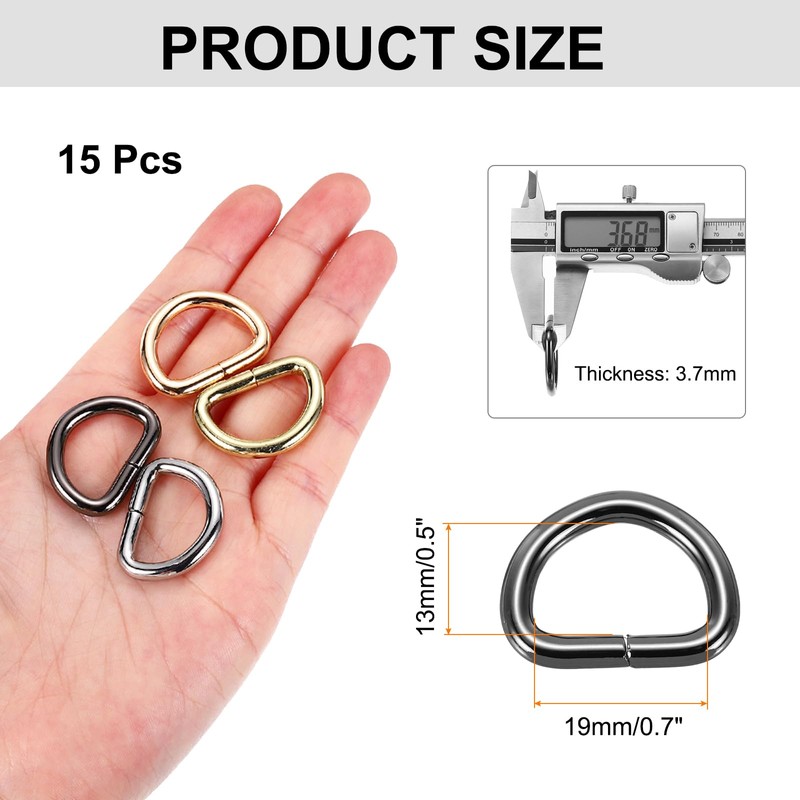 MECCANIXITY 15Pcs 0.6 x 0.6 Inch Metal D Rings, Black