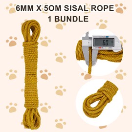 CRASPIR 6mm 164Ft/50M Jute Rope Strong Cat Scratching Post Cord Heavy Duty Thick Natural Macrame Twine String Ginger Yellow for Artworks Crafts DIY Garden Plants Hanging Bundling Repairing Gift Pack