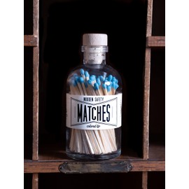 Vintage Apothecary Matches Aqua, decorative glass jar with striker, wooden cork top, candle matches, matchsticks, home decor gift