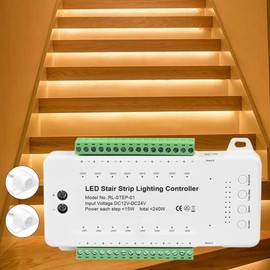 Lazycloud 16 Channels Led Stair Light Staircase Controller 2 PIR for Indoor Flexible LED COB Strip Light Without Remote Control