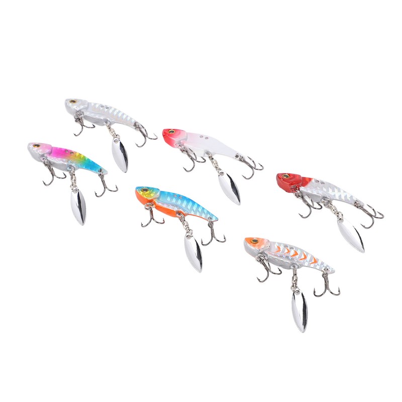 6pcs 5cm Metal Artificial Vib Fishing Lure Streamlined Design 3D