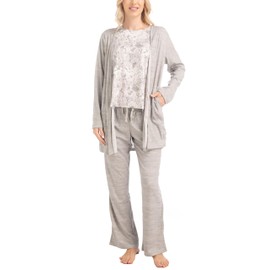 MUK LUKS Anything 3 Piece Sleep and Lounge Set, Grey/Cotton Candy, T/M