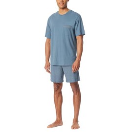 Schiesser 180261-207 Men's Short Comfort Nightwear Organic Cotton Checked Graphite Crew Neck Chest Pocket Single Jersey Summer Pyjamas, Graphite_180261, 60