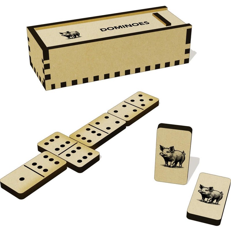 Azeeda 'Pig Illustration' Domino Set & Box (DM00041329)