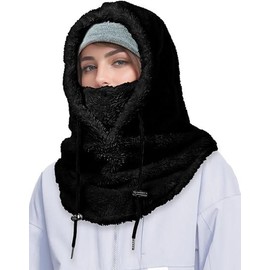Balaclava Winter Ski Mask for Men Women, Fleece Face Mask Women Hat Neck Windproof Hooded Scarf Cold Weather Warm Face Cover - Color: Black